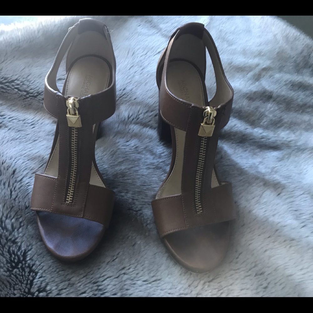 Brown Michael Kors Berkeley Heeled Platform Sandal.